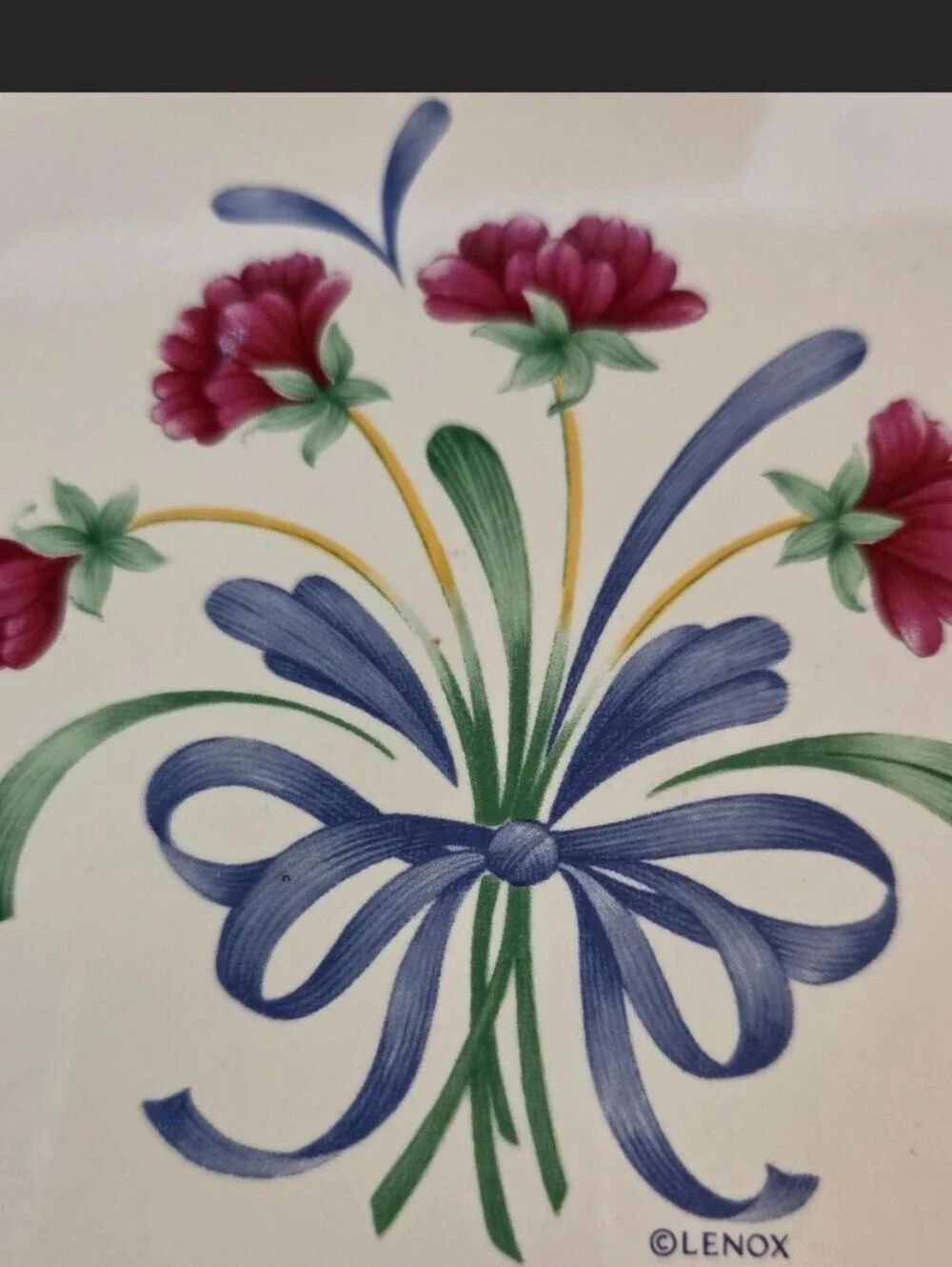 Lenox Poppies Trivet Blue Ribbon with Pink Floral Cottage Grandma